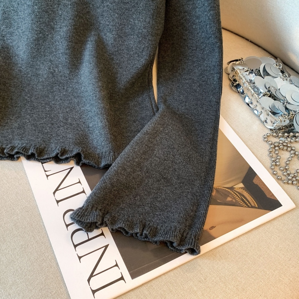 Slim knitted tops long sleeve sloping shoulder bottoming shirt