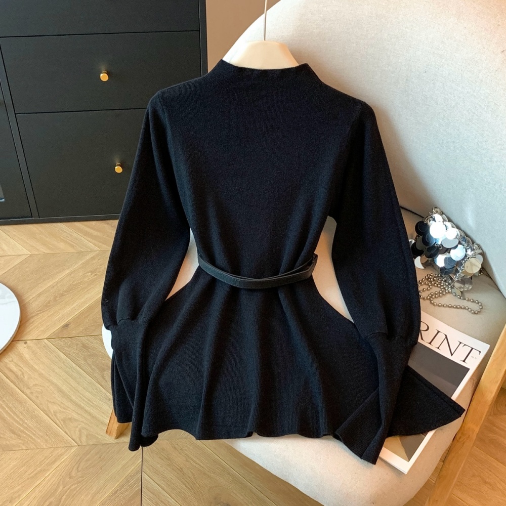 Enticement with belt tops slim knitted sweater for women