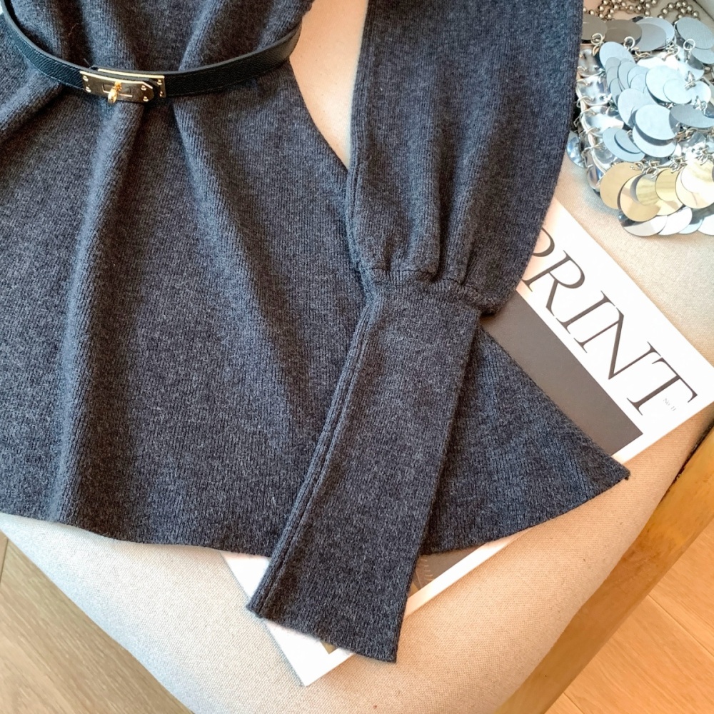 Enticement with belt tops slim knitted sweater for women