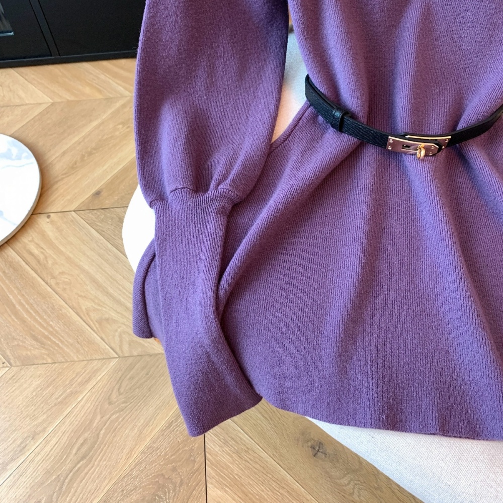 Enticement with belt tops slim knitted sweater for women