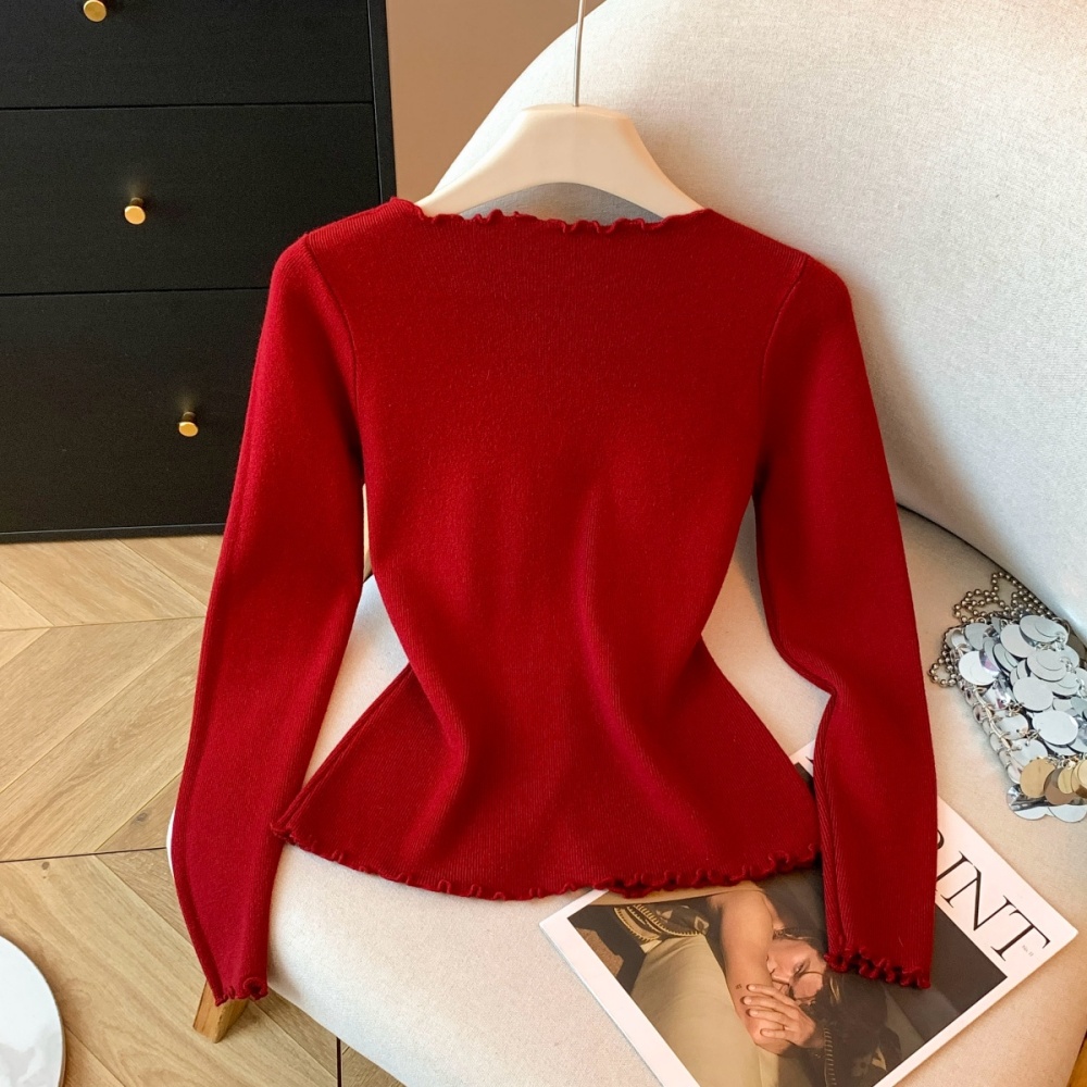 Inside the ride bottoming shirt wood ear cardigan for women