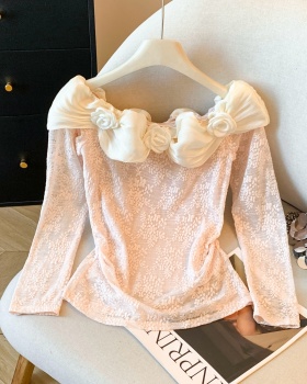 Stereoscopic flowers tops slim bottoming shirt for women