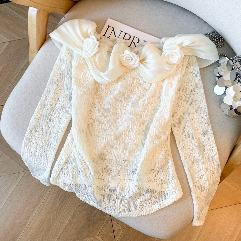 Stereoscopic flowers tops slim bottoming shirt for women