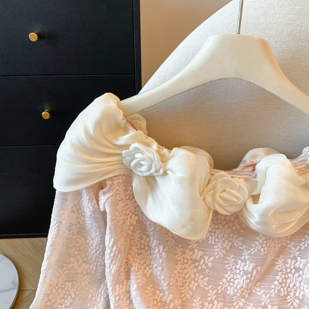 Stereoscopic flowers tops slim bottoming shirt for women