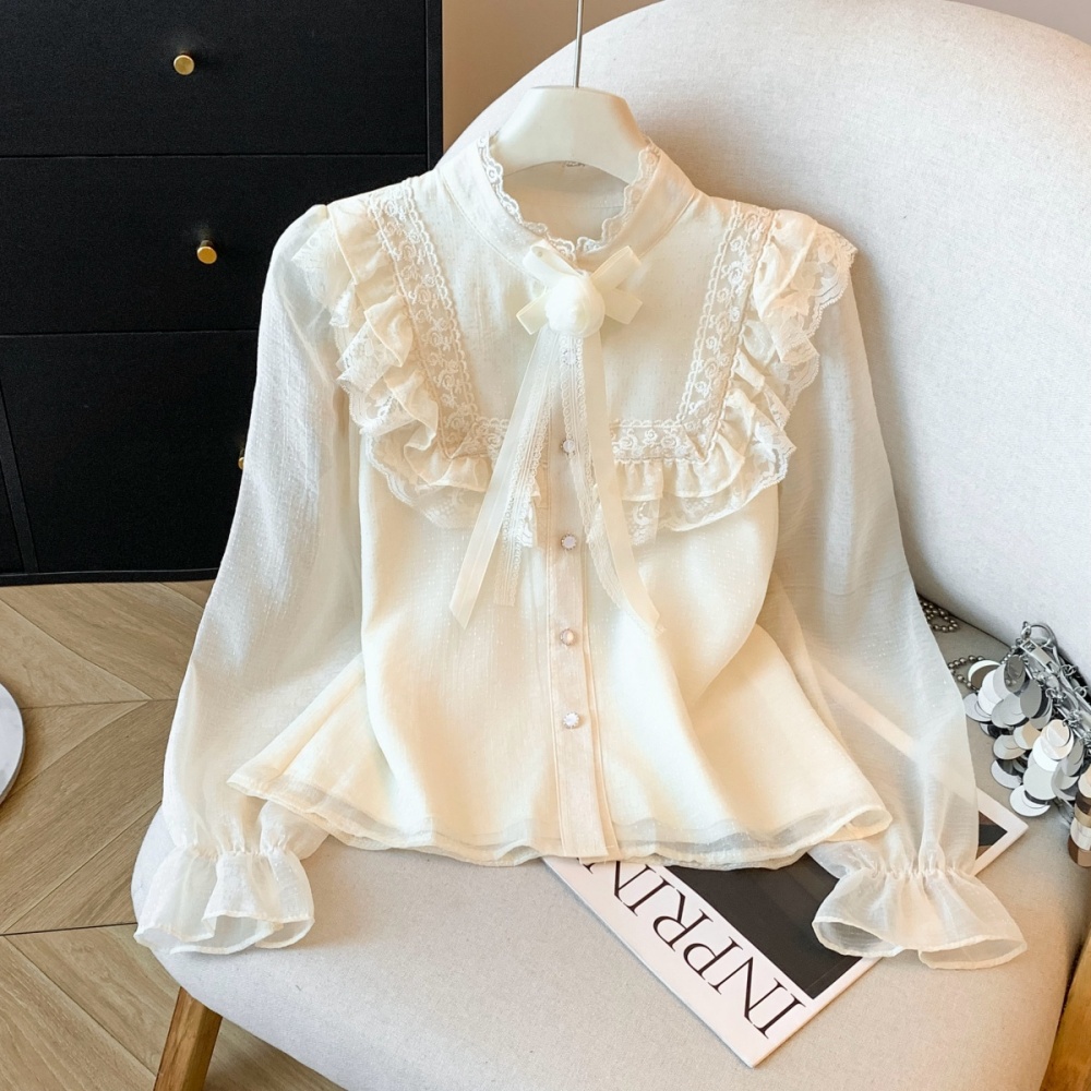 Flowers court style France style lace bottoming shirt