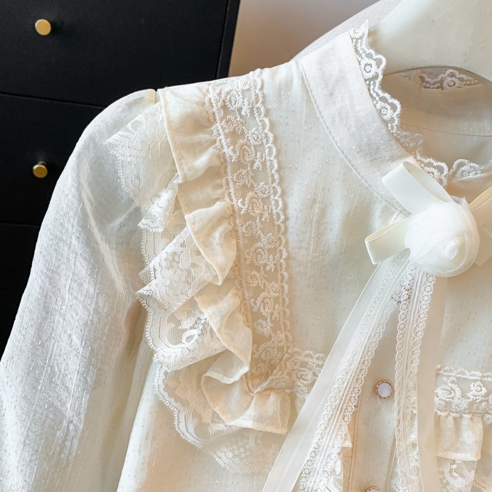 Flowers court style France style lace bottoming shirt