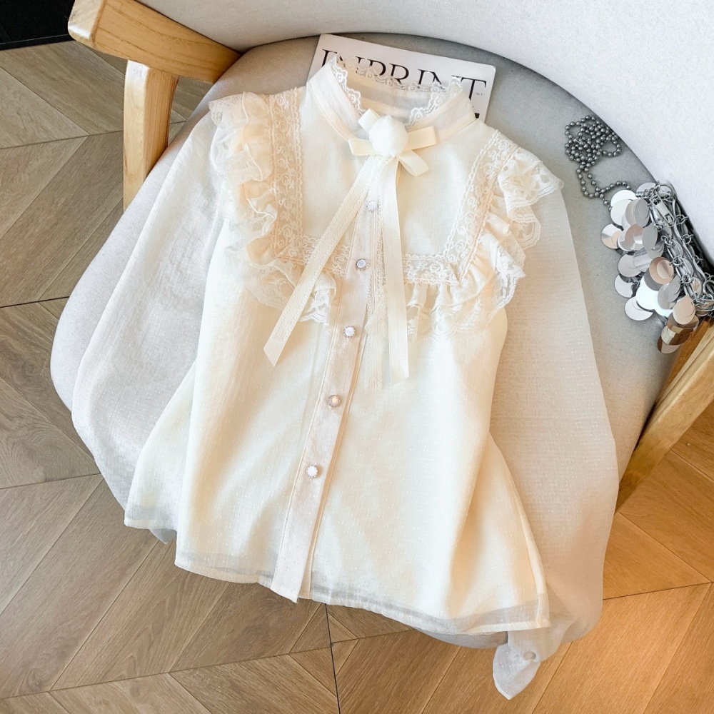 Flowers court style France style lace bottoming shirt