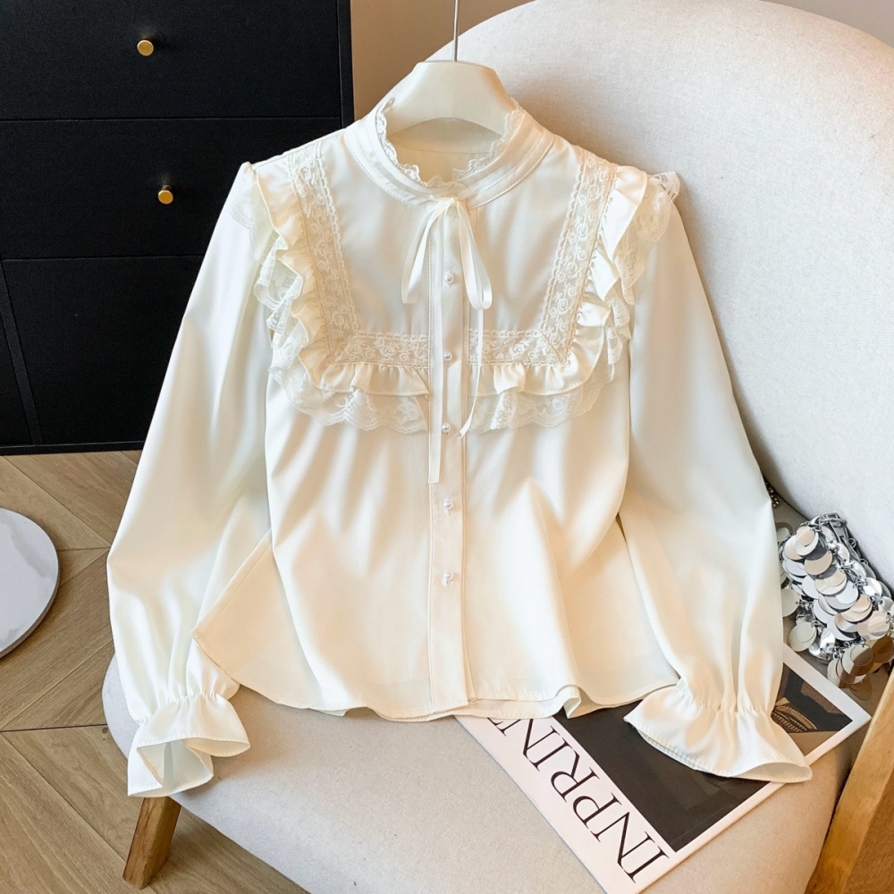 Half high collar court style unique lace frenum shirt