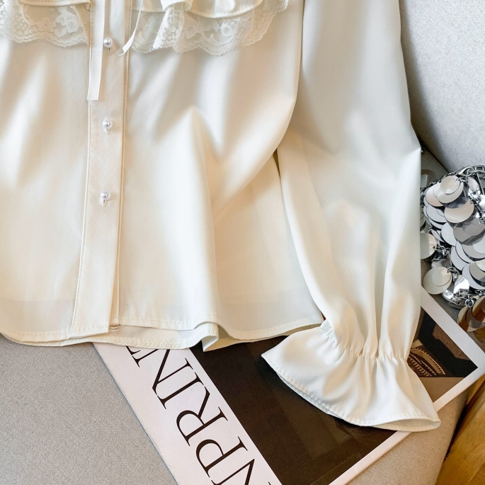 Half high collar court style unique lace frenum shirt