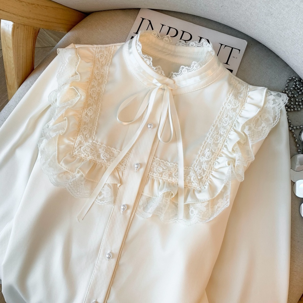 Half high collar court style unique lace frenum shirt
