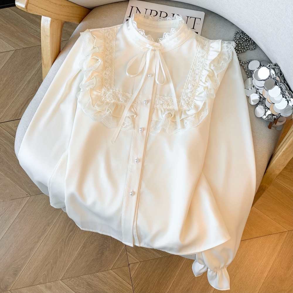 Half high collar court style unique lace frenum shirt