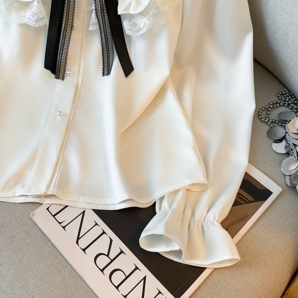 Cstand collar unique elegant light luxury lace satin shirt