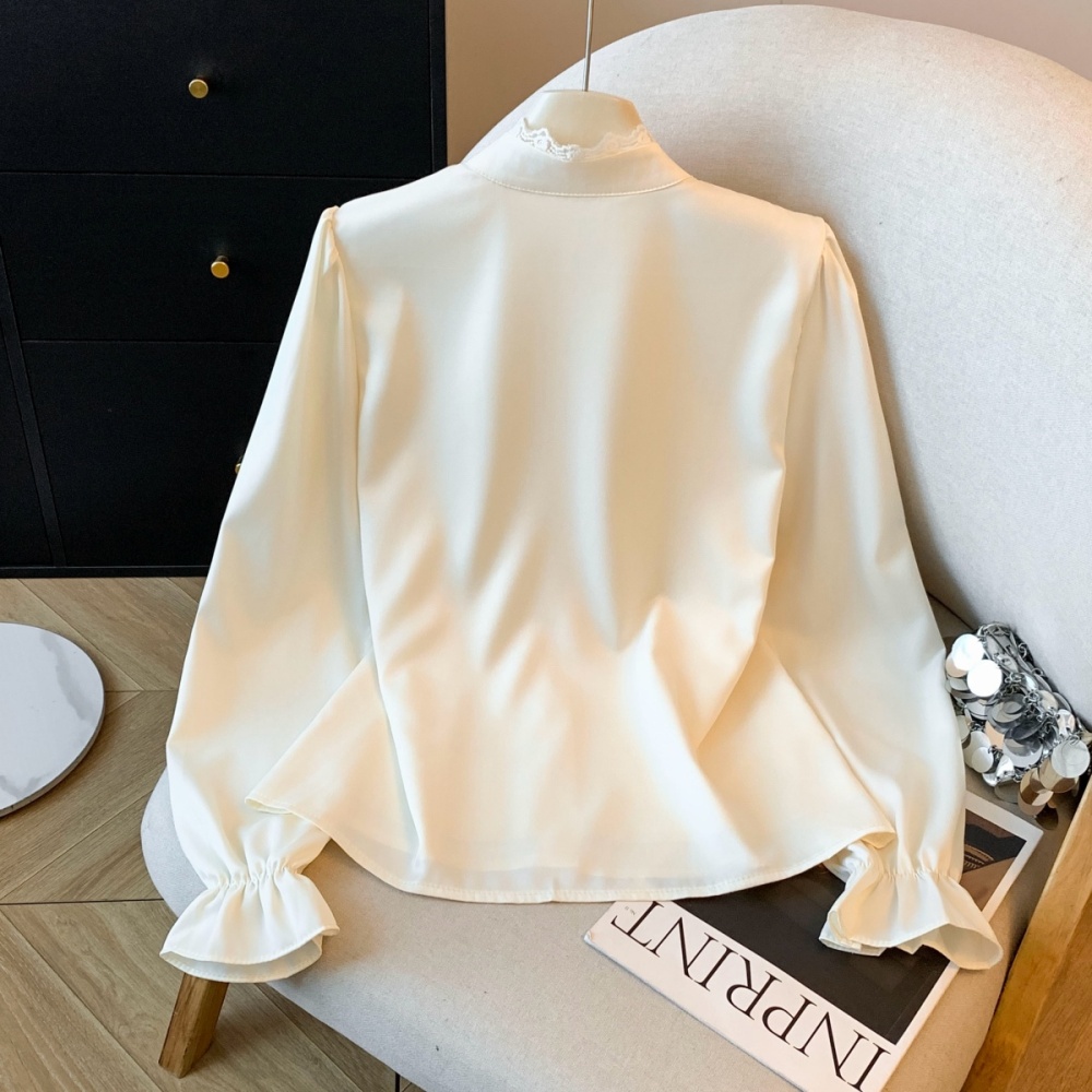 Cstand collar unique elegant light luxury lace satin shirt