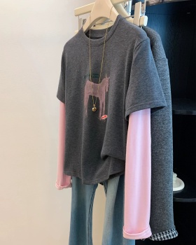 Pseudo-two bottoming shirt spandex T-shirt