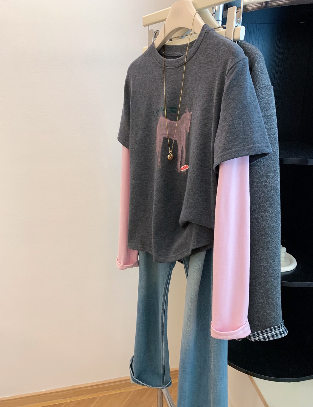 Pseudo-two bottoming shirt spandex T-shirt