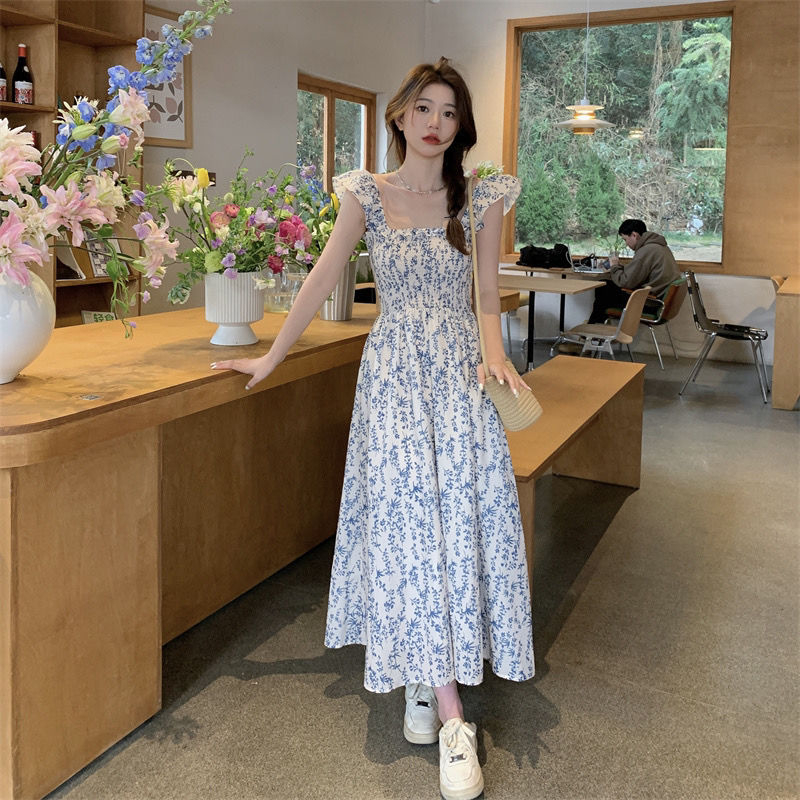 Summer refreshing strap dress boats sleeve tender long dress