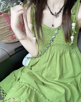 Summer green doll T-back tassels sling dress for women