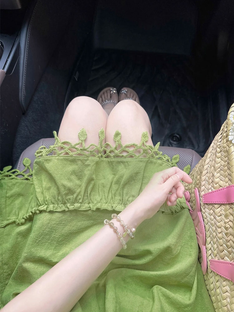 Summer green doll T-back tassels sling dress for women