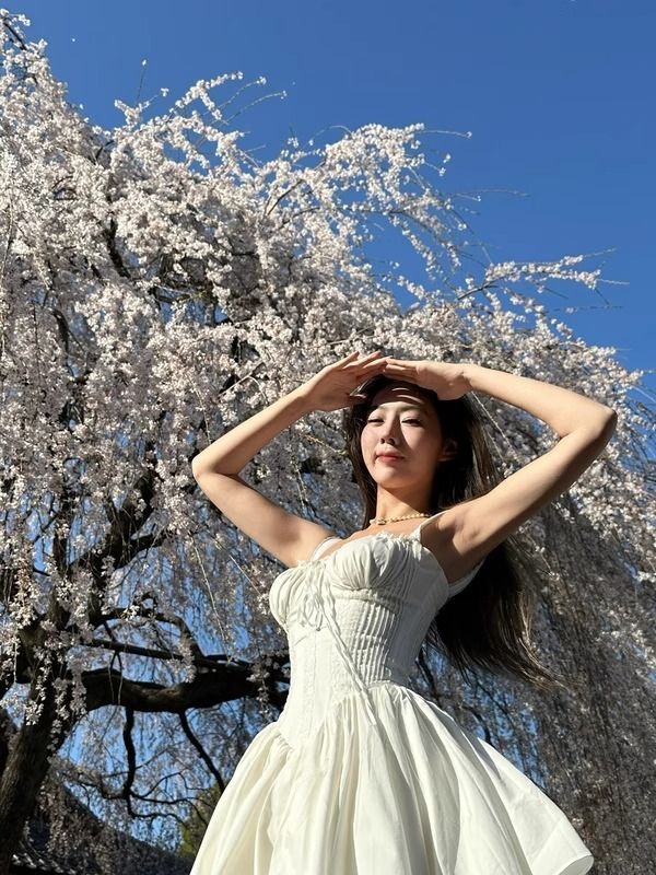 Pinched waist dress sweet style T-back for women