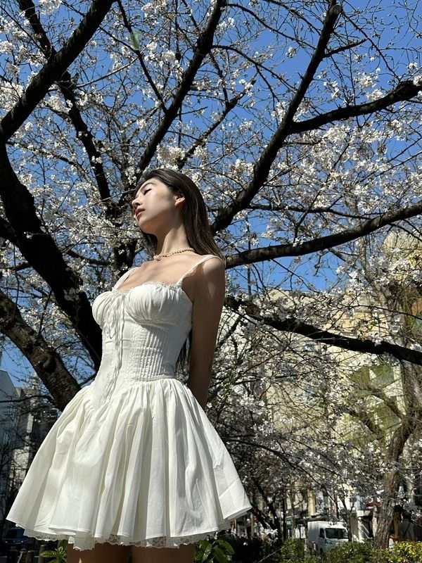 Pinched waist dress sweet style T-back for women