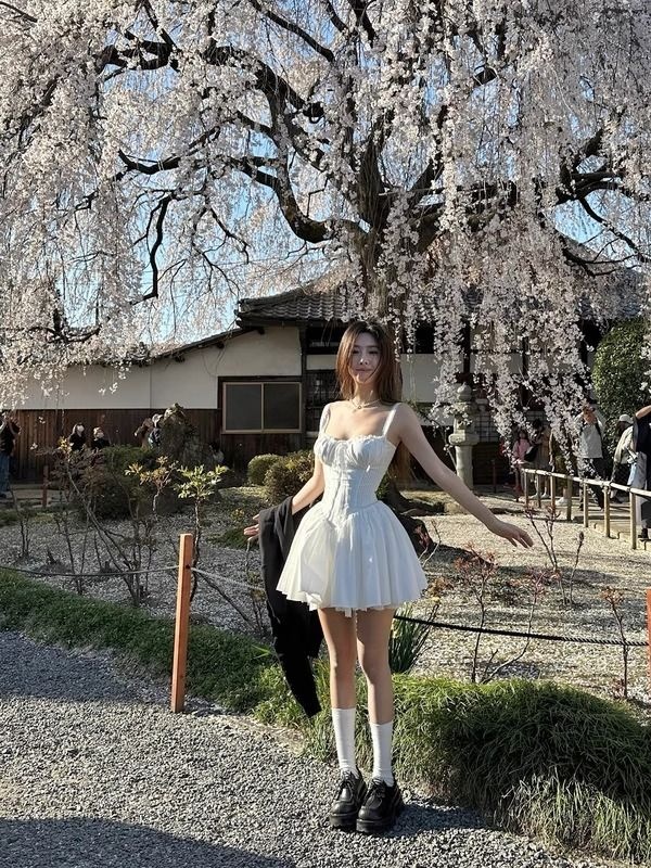 Pinched waist dress sweet style T-back for women