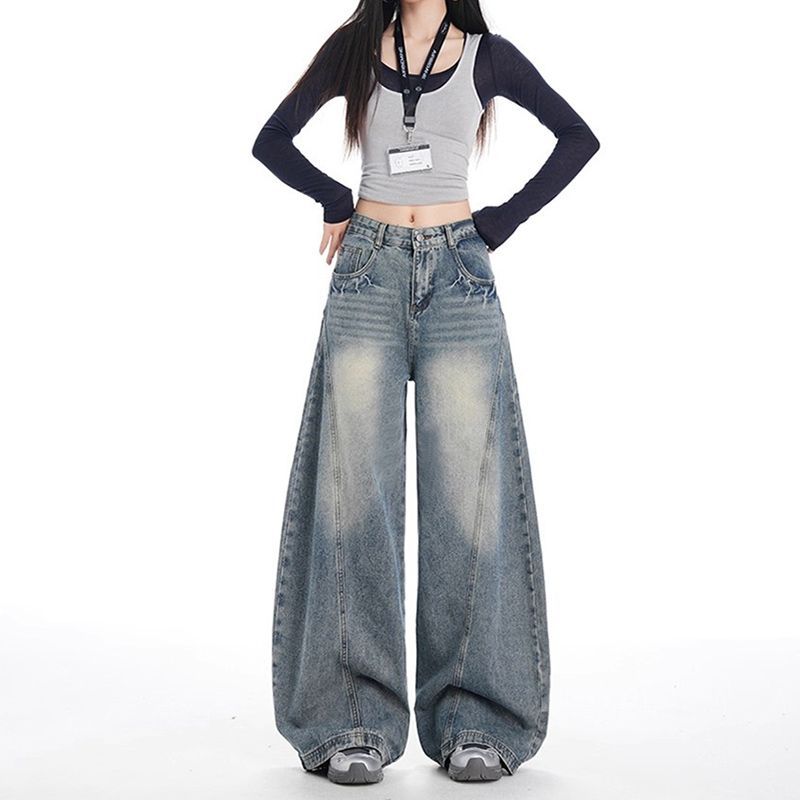 High waist mopping slim wide leg jeans for women