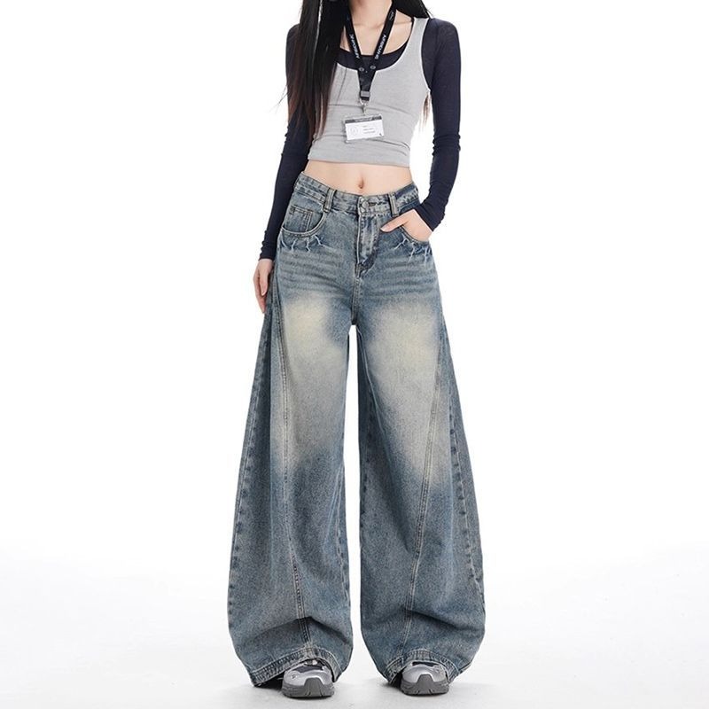 High waist mopping slim wide leg jeans for women
