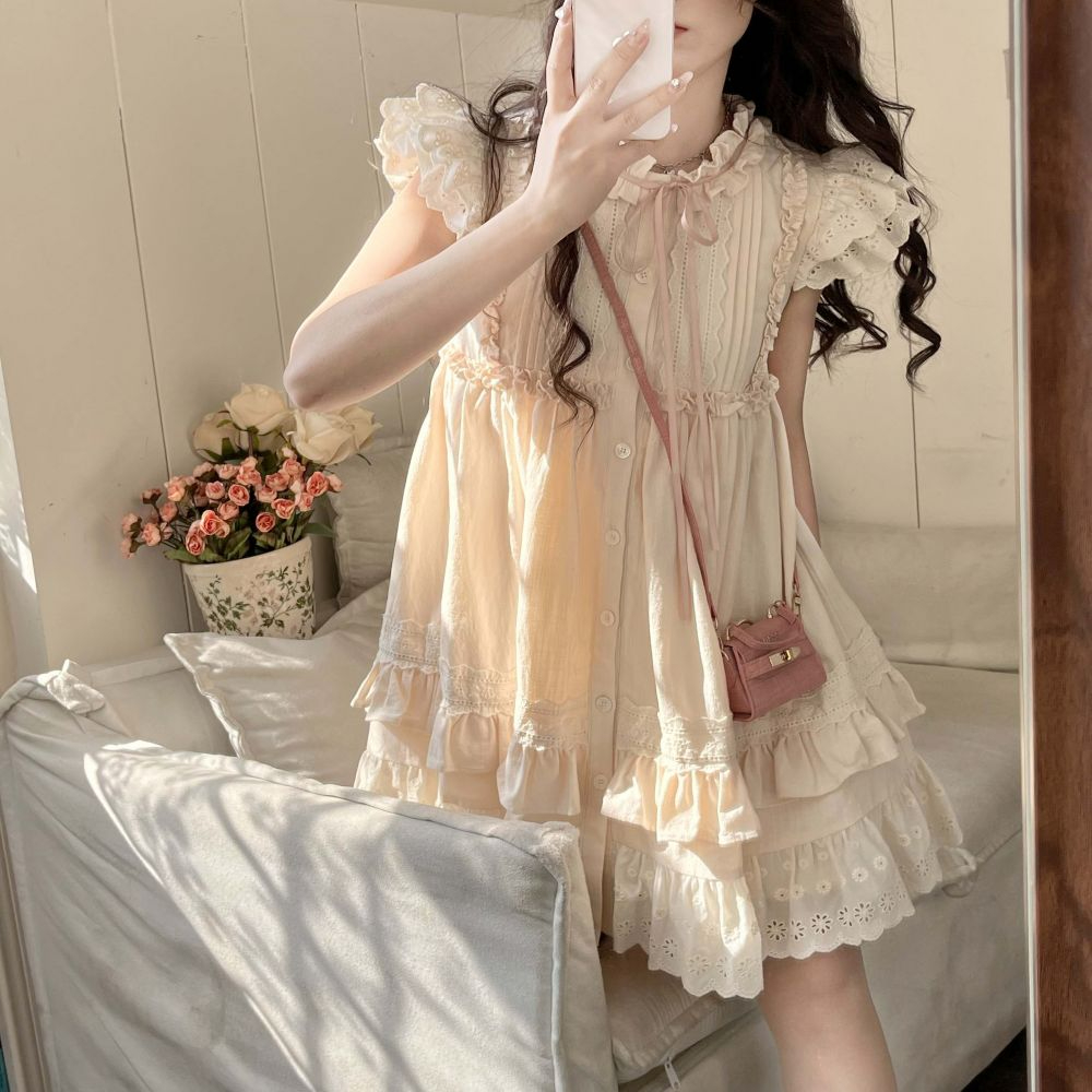 Temperament fungus frenum T-back summer short sleeve dress