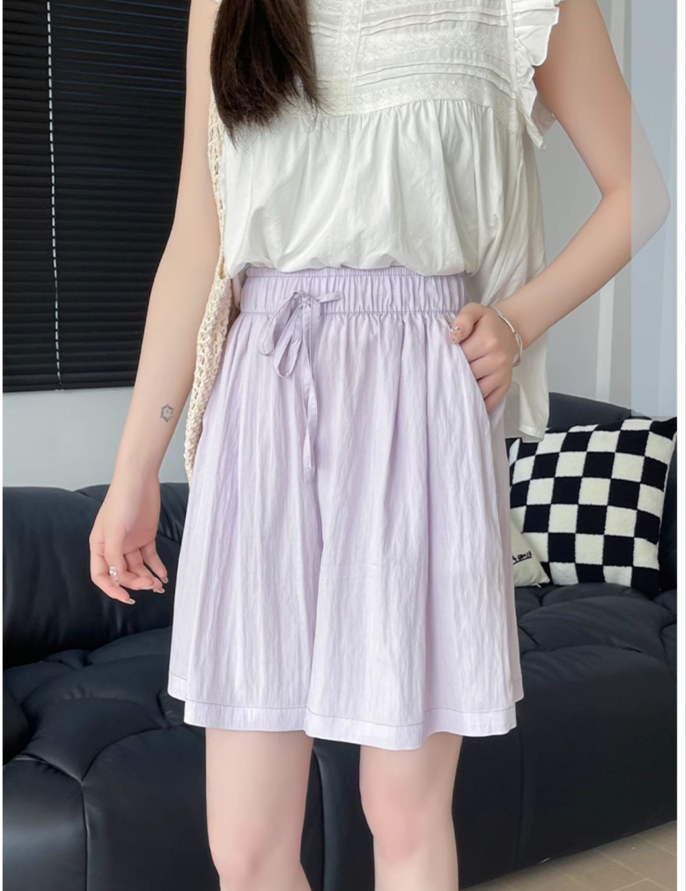 Korean style loose pants ice silk folds shorts for women