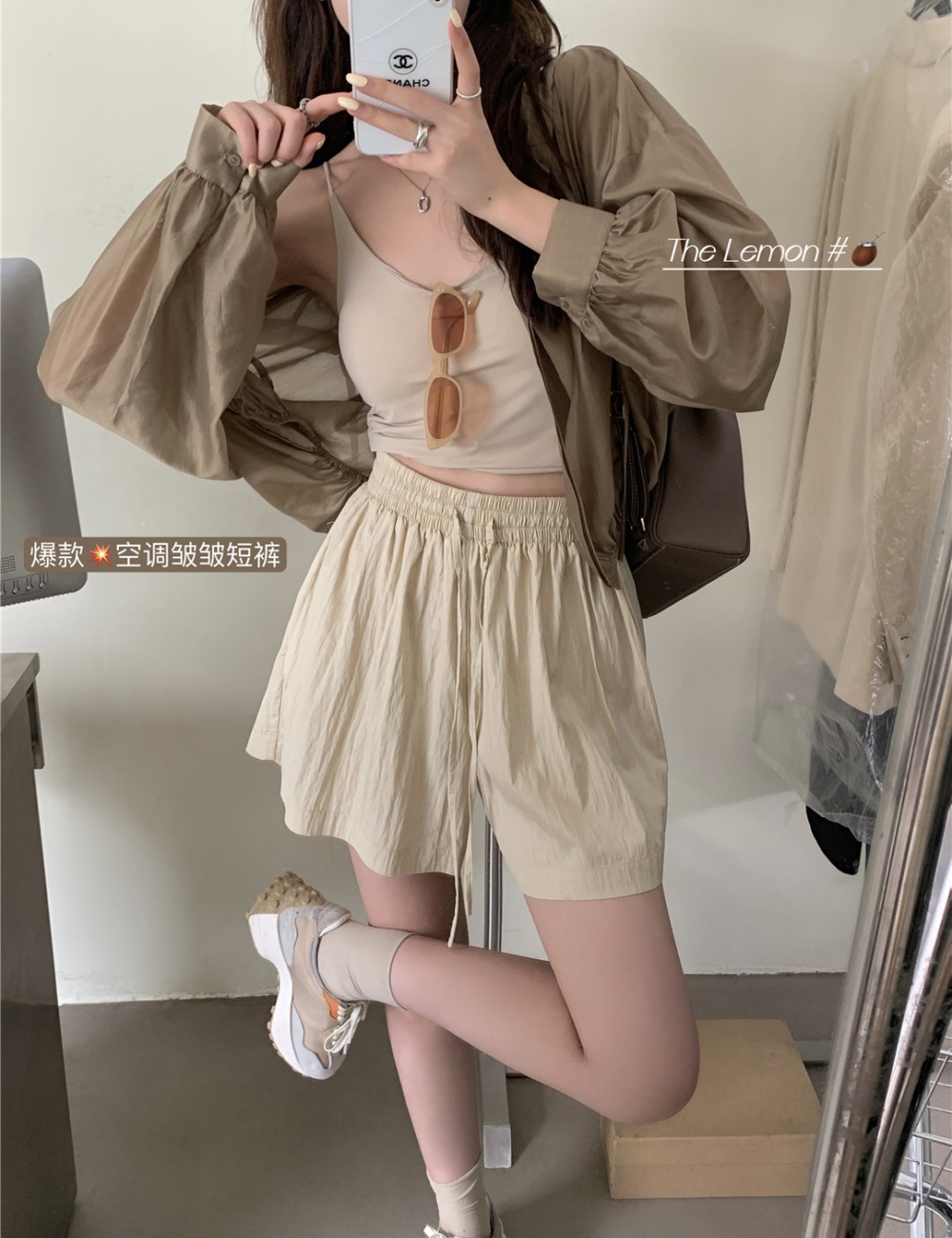 Korean style loose pants ice silk folds shorts for women