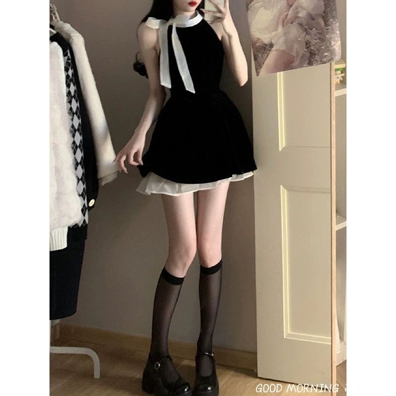 Halter summer T-back France style slim dress for women