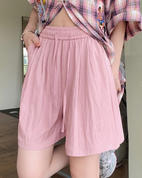 Ice silk purple drawstring pants summer folds shorts for women