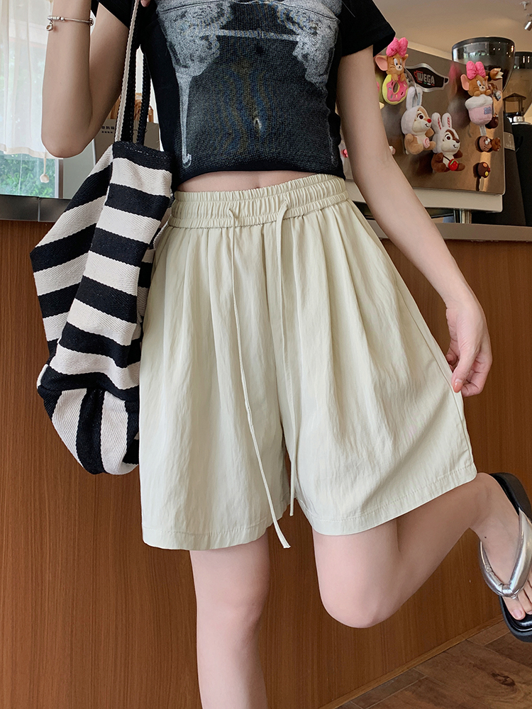 Ice silk purple drawstring pants summer folds shorts for women