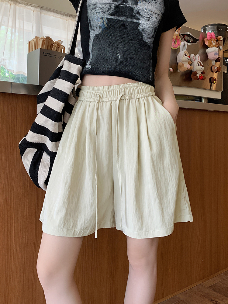 Ice silk purple drawstring pants summer folds shorts for women