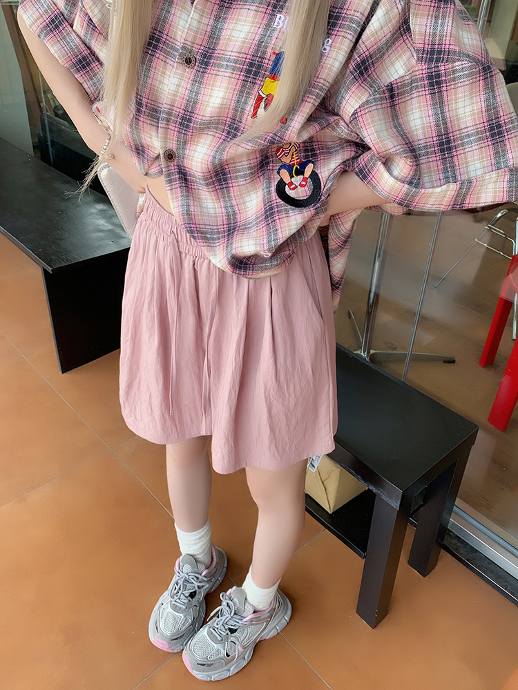 Ice silk purple drawstring pants summer folds shorts for women