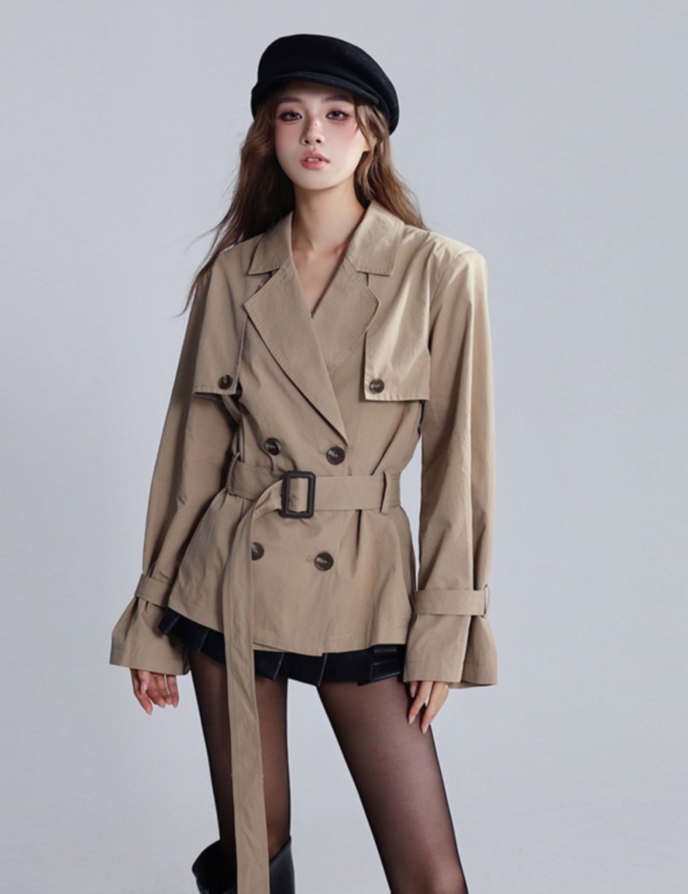 Korean style France style windbreaker khaki coat for women