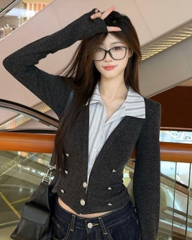 Splice autumn tops Pseudo-two T-shirt for women