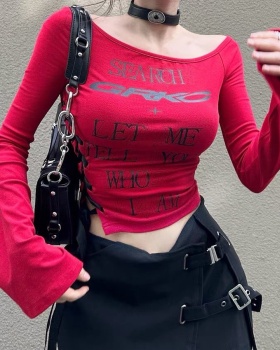 Slim sloping shoulder bottoming shirt American style tops for women