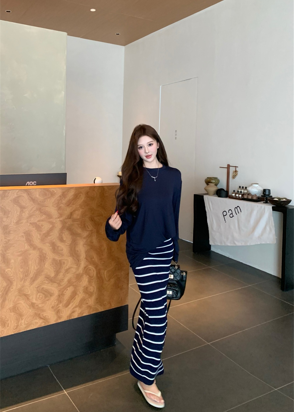 Long sleeve long skirt cozy tops a set for women