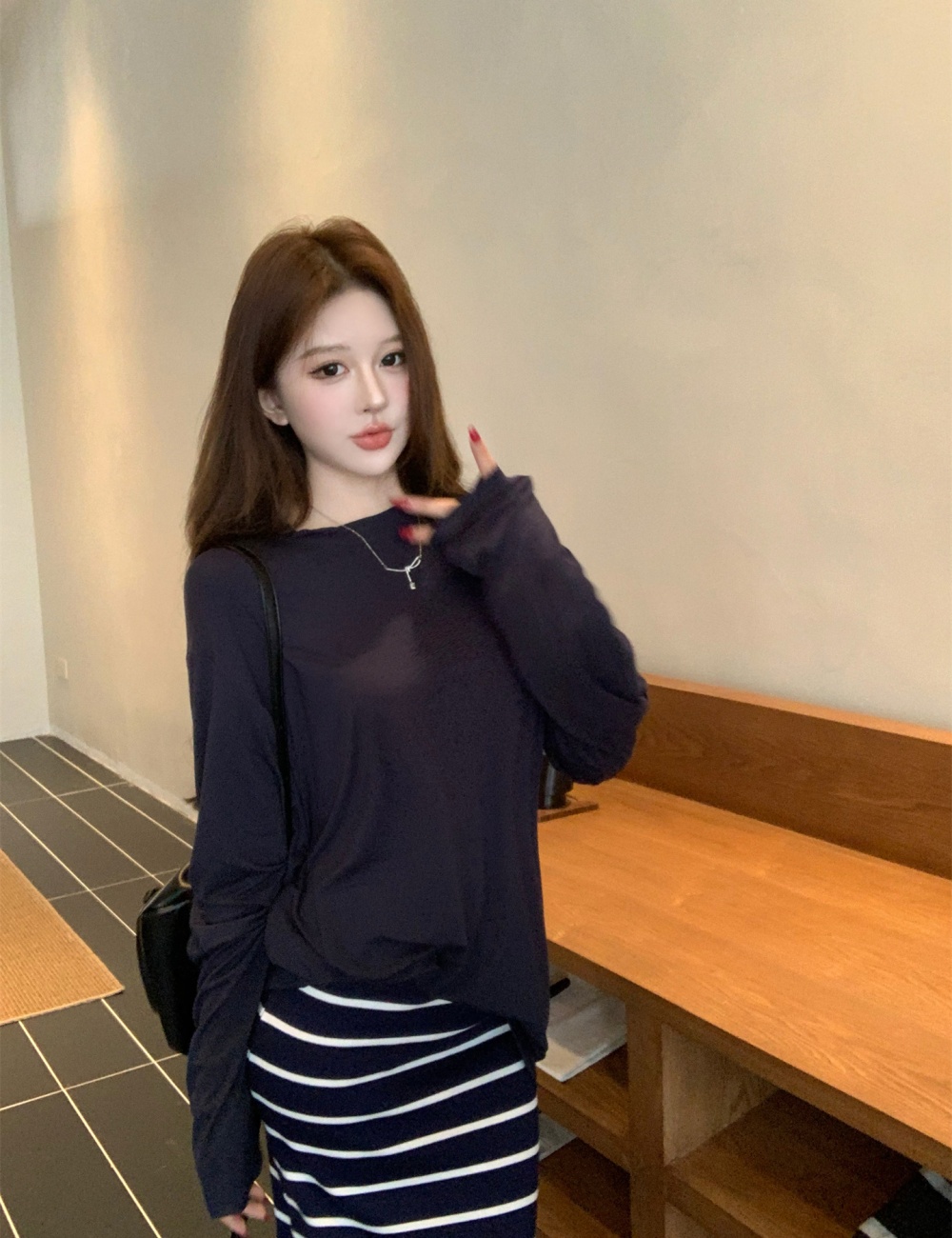 Long sleeve long skirt cozy tops a set for women