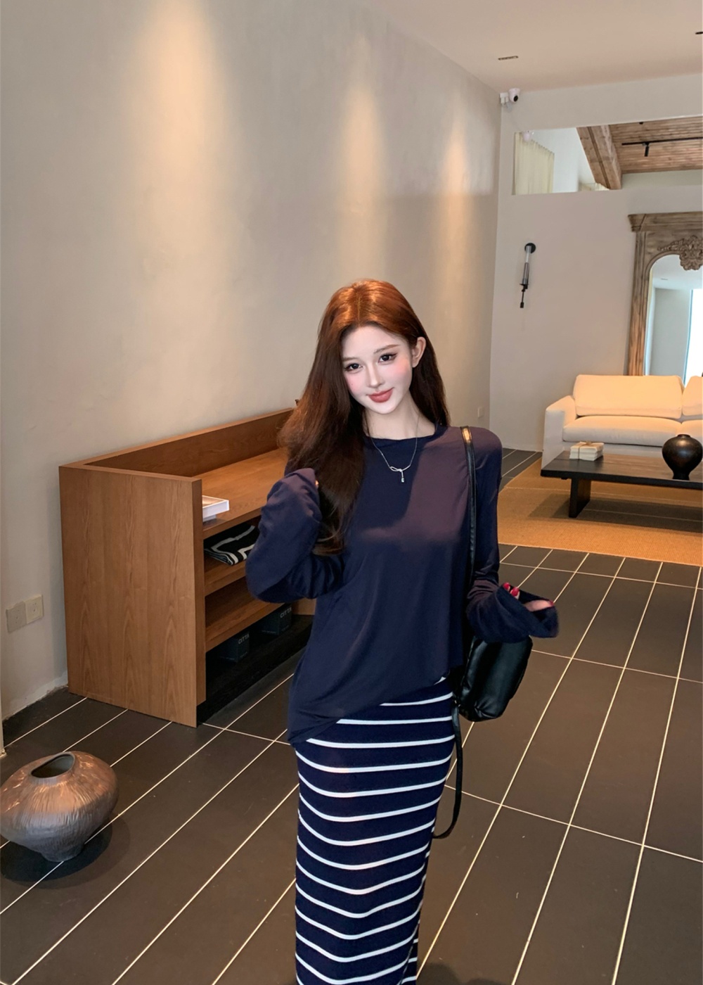 Long sleeve long skirt cozy tops a set for women