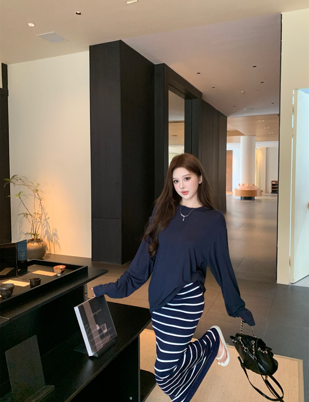 Long sleeve long skirt cozy tops a set for women