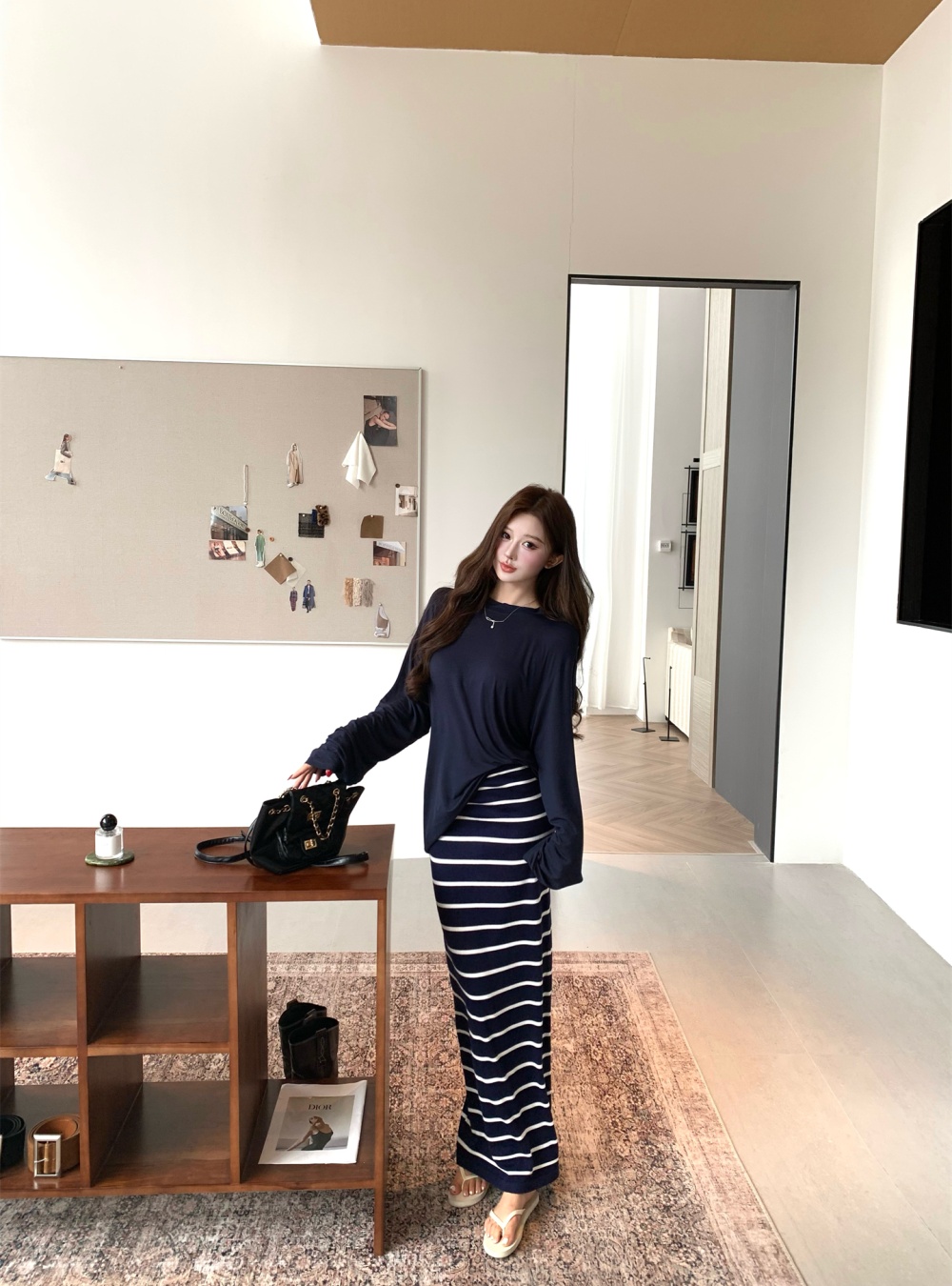 Long sleeve long skirt cozy tops a set for women