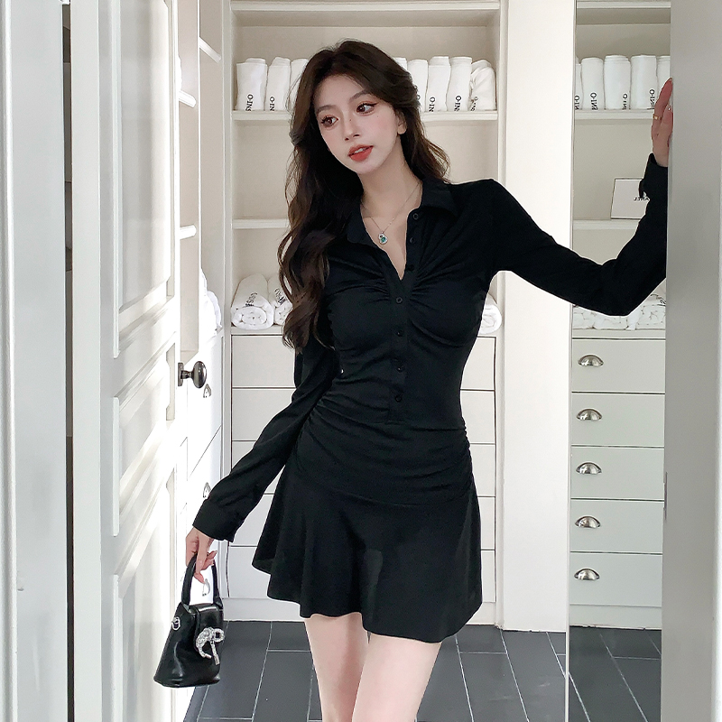 Black spring and summer package hip enticement dress