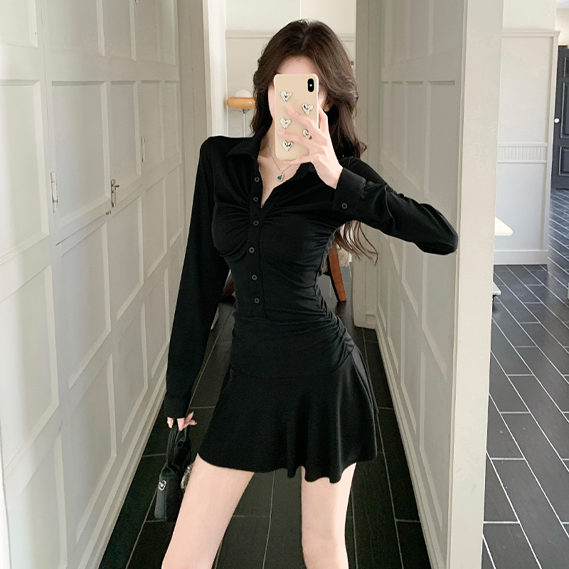 Black spring and summer package hip enticement dress