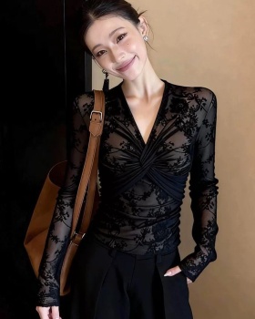 Fashion enticement black spring fold tops for women