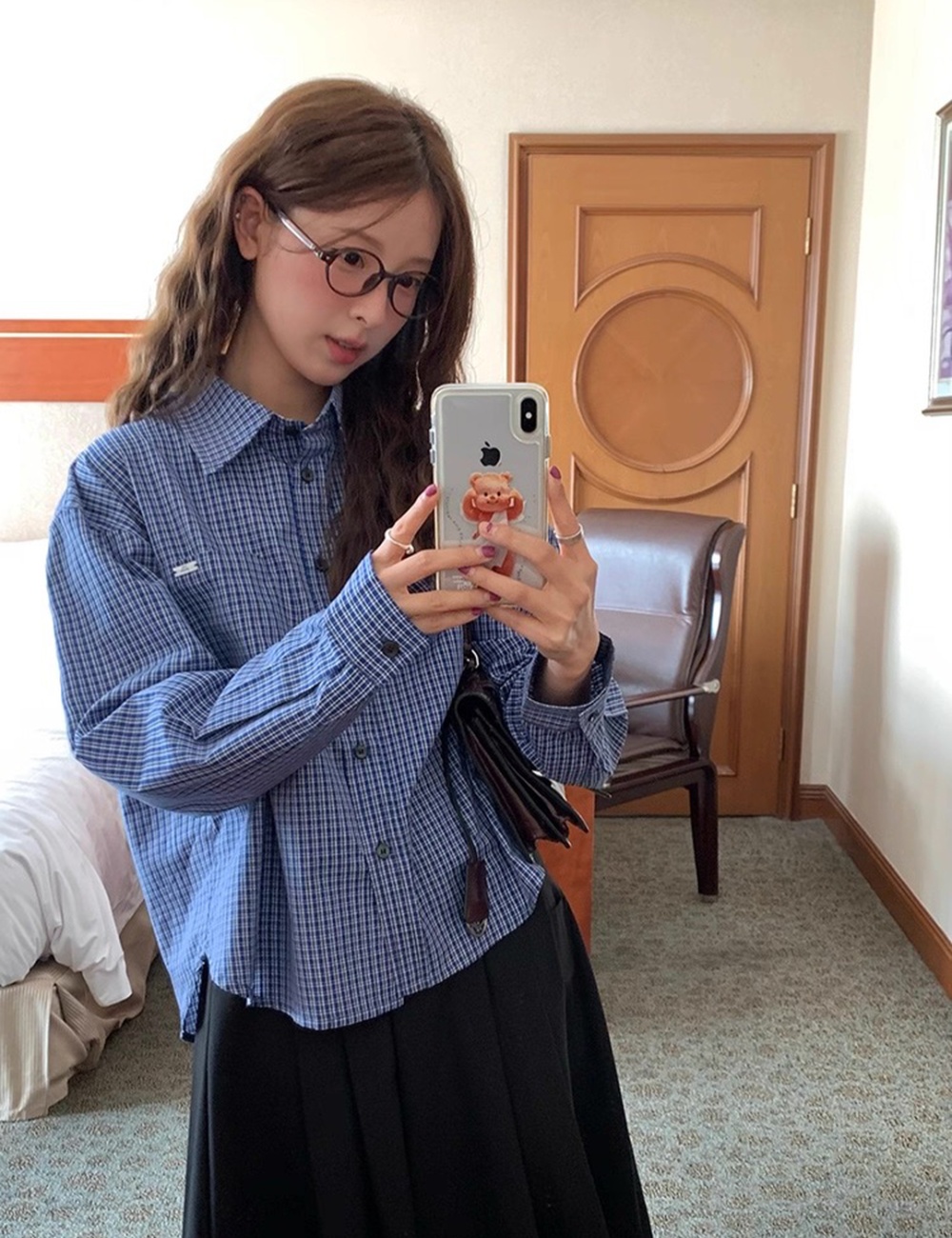 Korean style plaid retro college style commuting shirt