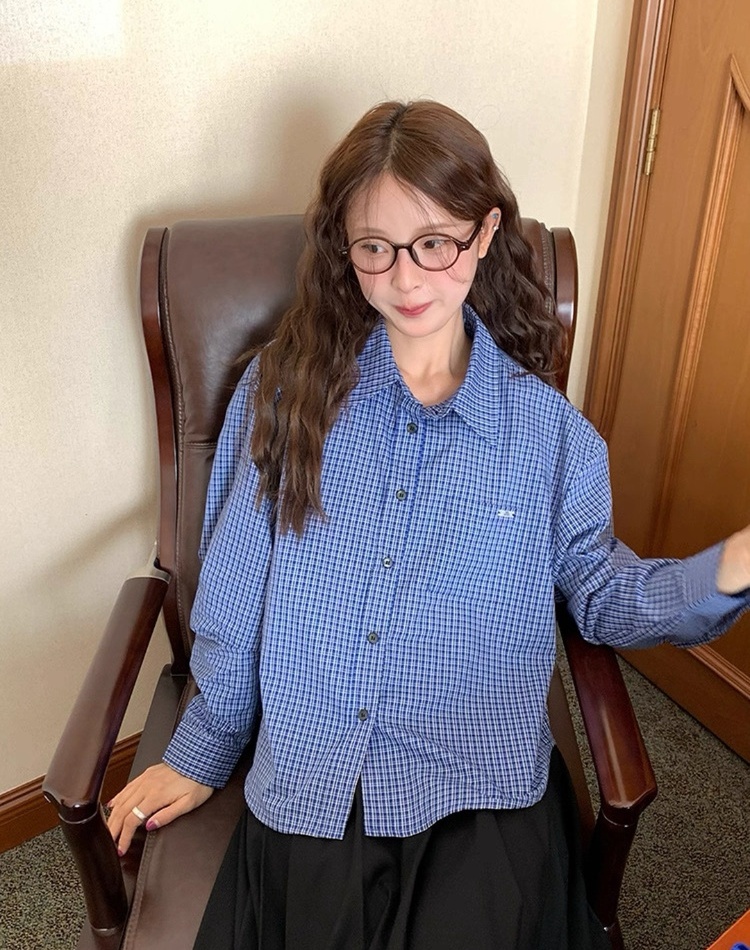 Korean style plaid retro college style commuting shirt