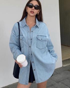 Long loose retro shirt slim long sleeve tops for women