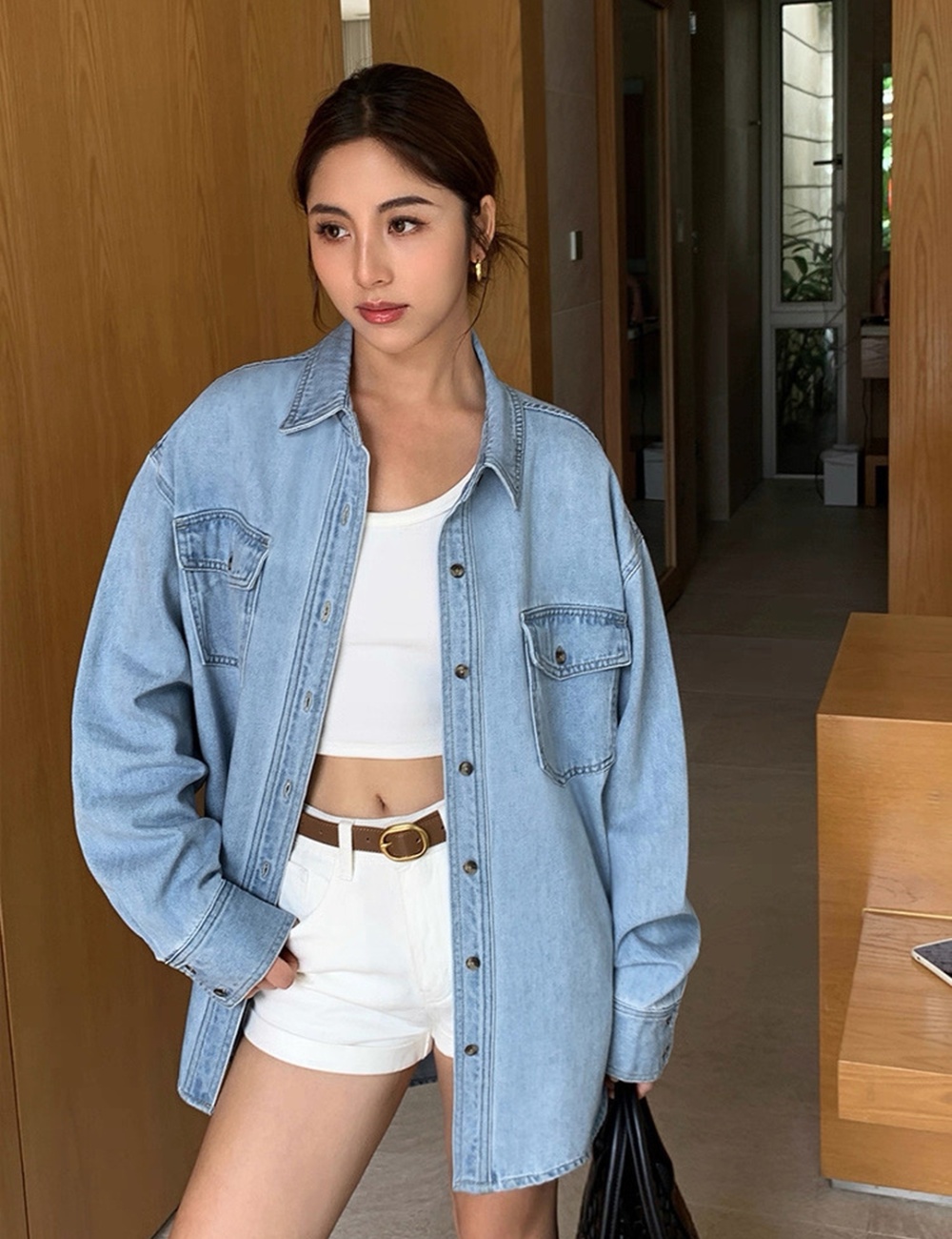 Long loose retro shirt slim long sleeve tops for women